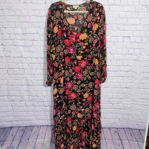 Weslee Rose Womens VTG Dark Floral Maxi Dress V-Neck XL Fairy Grunge Whimsigoth